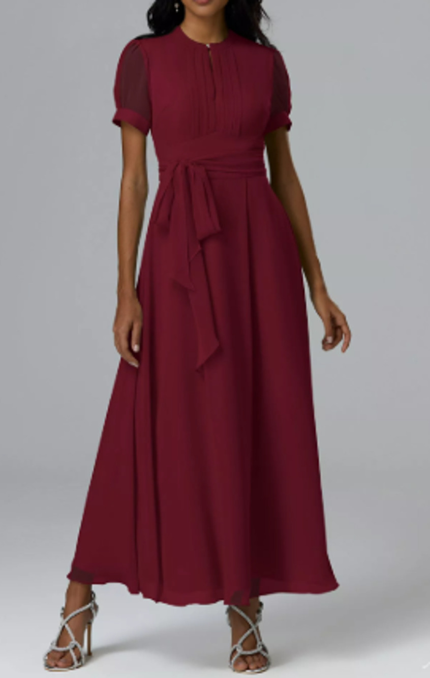 AW BRIDAL 6 S jester red chiffon Christina bridesmaid party maxi dress NEW b31